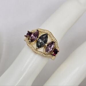 Swarovski Crystal Elements Gold Statement Ring Green Purple Red Size 7
